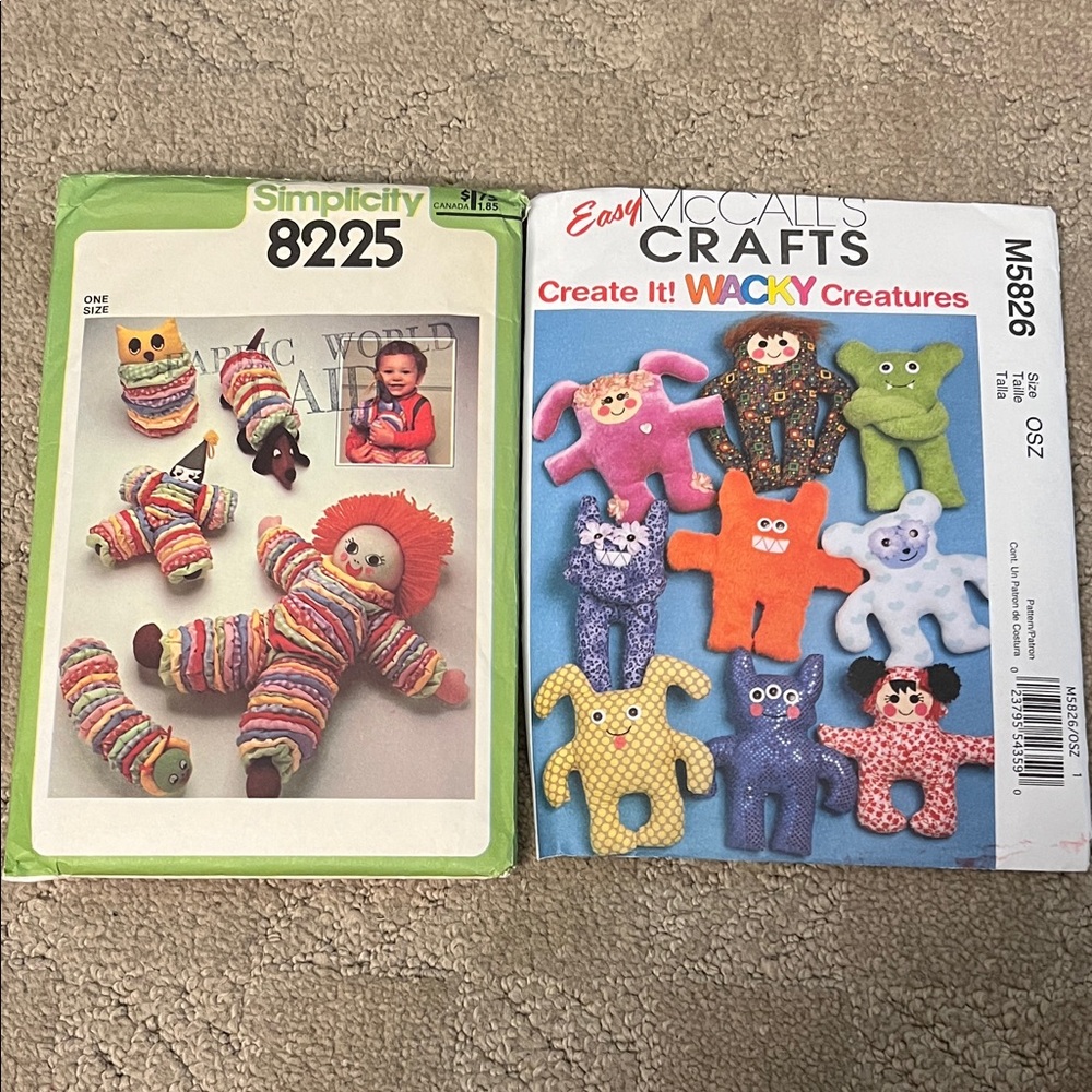 Cut Simplicity 8225 /Uncut McCall’s M5826 stuffed animal sewing patterns